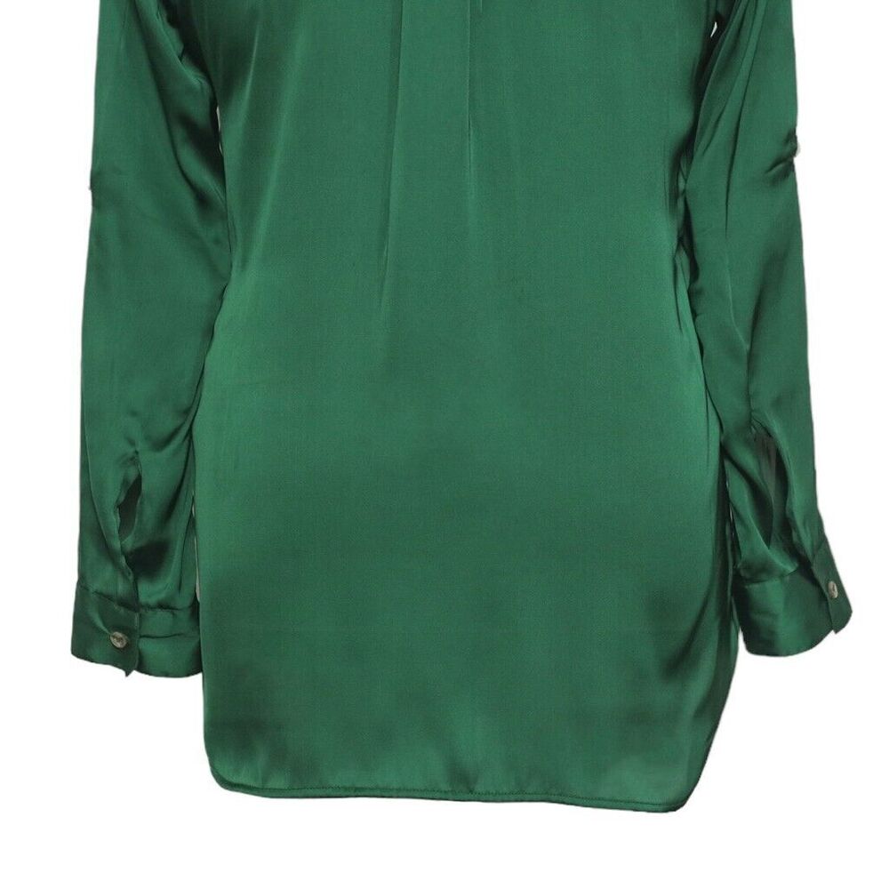 Womens Silk Shirt Button Up Green Lightweight Dress Casual Summer Top Medium - Picture 7 of 7